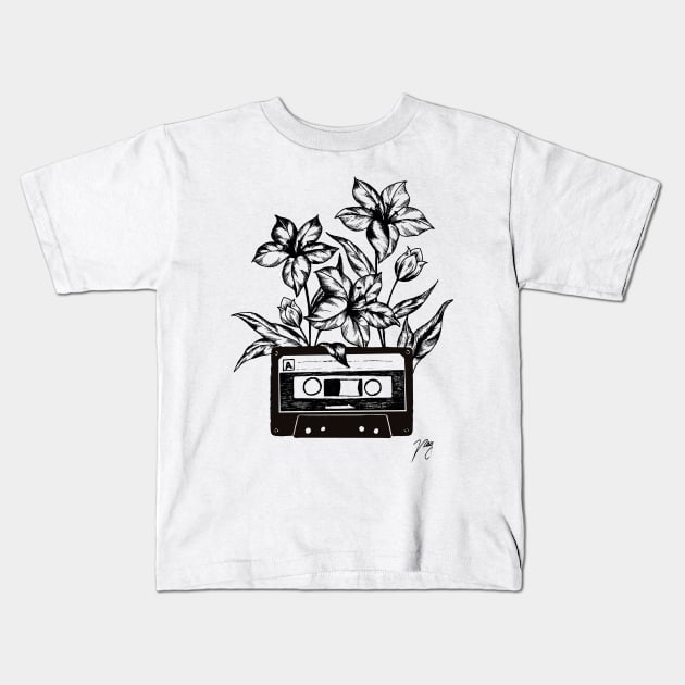 Floral Cassette Kids T-Shirt by Akbaly